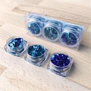 MODASCRAP - SPARKLY SEQUINS - NIGHT BLUE
												                      				Le Sparkly Sequins Night Blue ModaScrap sono in kit di tre sfumature di colore . Senza foro centrale